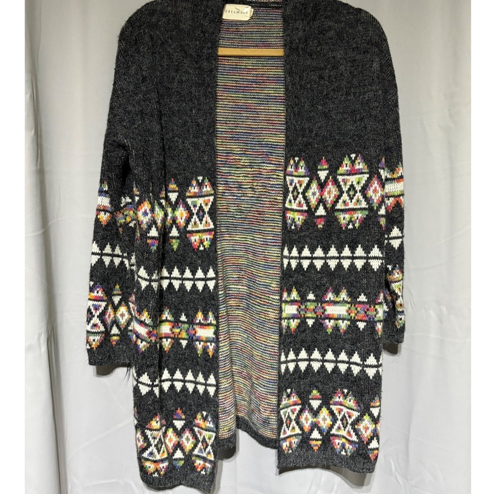 Dreamers Cardigan Womens Large C7940 Charcoal Grey Geometric Southwestern Knit